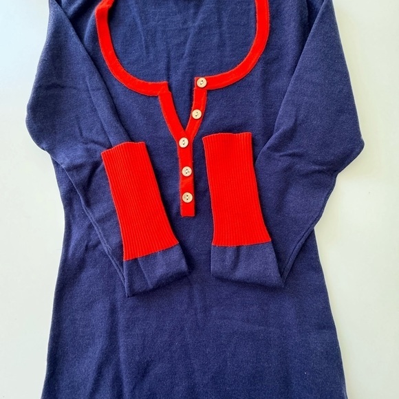 PattyBoutik Notch Neck Trim Long sleeve Sweater Dark Blue and Tangelo X-Small - Picture 4 of 7